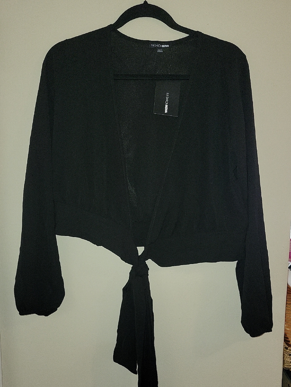 Fashion Nova Black Tie-Front Cropped Cardigan